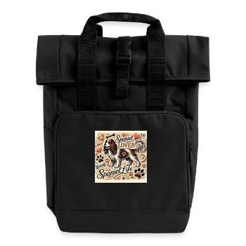 Spaniel Lover - Roll Top Backpack with Two Handles - black - Front