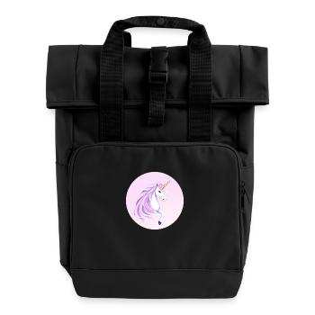 Whimsical Unicorn Fantasy Illustration - Roll Top Backpack with Two Handles - black - Front