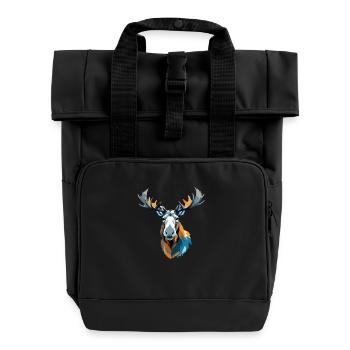 Elch-Vektor-Kunst mit lebendiger Farbillustration - Rolltop Rucksack mit zwei Griffen - Schwarz - Vorne