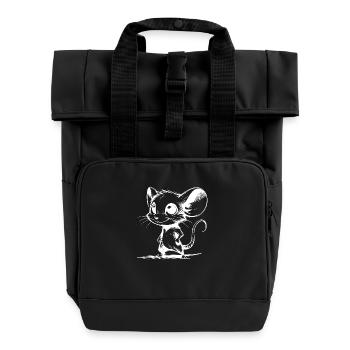 Funny Baby Kids Mouse Cartoon Style - Roll Top Backpack with Two Handles - black - Front