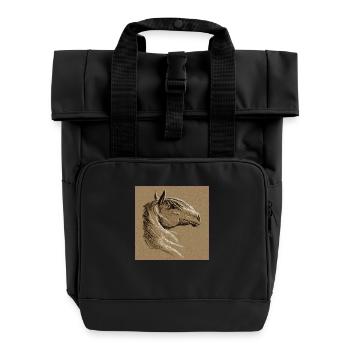 Horse Drawing - Roll Top Backpack with Two Handles - black - Front