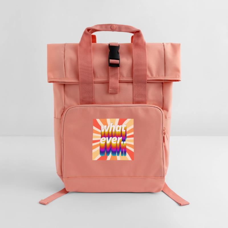 Retro Colourful "Whatever" Typography Design Roll Top Backpack with Two Handles