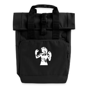 Boxeuse forte femme dans la pose de combat avec les poings levés - Sac à dos Roll Top à deux anses - noir - Devant