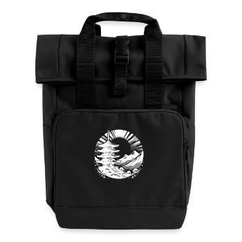 Asian Pagoda Yoga Art Motif with Temple - Roll Top Backpack with Two Handles - black - Front