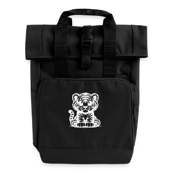 Cute Little Kids Tiger with Stripe Pattern - Roll Top Backpack with Two Handles - black - Front