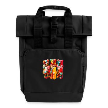 Gummibärchen mit abstraktem Muster - Rolltop Rucksack mit zwei Griffen - Schwarz - Vorne