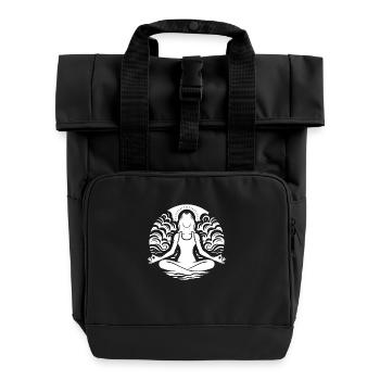 Yoga and spirituality meditative silhouette - Roll Top Backpack with Two Handles - black - Front