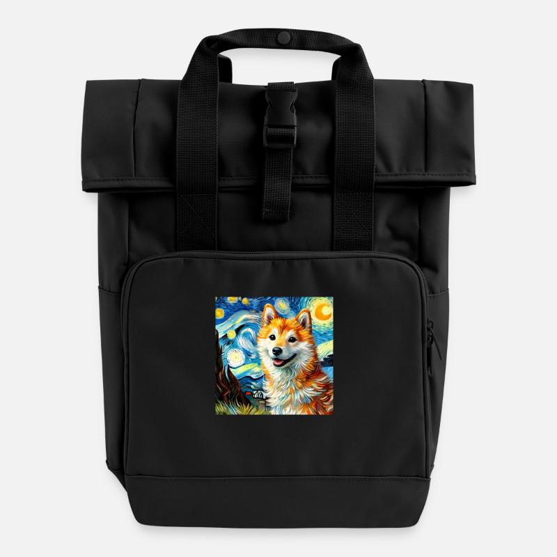 Shiba inu nach Van Gogh Art - Rolltop Rucksack mit zwei Griffen - Schwarz