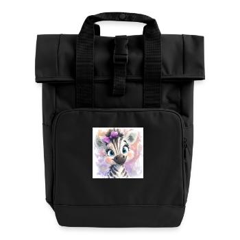 Zebra Motiv für Mädchen – Süßes Design für Kinder - Rolltop Rucksack mit zwei Griffen - Schwarz - Vorne