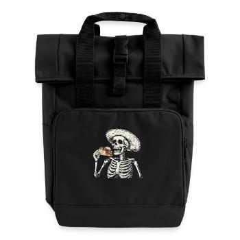 Skeleton Taco Mexican Food Sombrero - Roll Top Backpack with Two Handles - black - Front