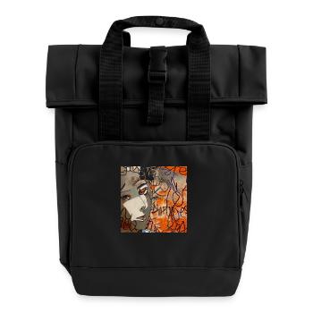 Orange Streetart auf T-Shirt - Rolltop Rucksack mit zwei Griffen - Schwarz - Vorne