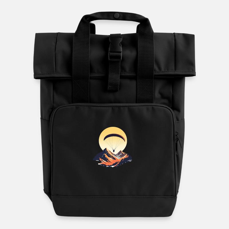 Paragliding sunset - Roll Top Backpack with Two Handles - black