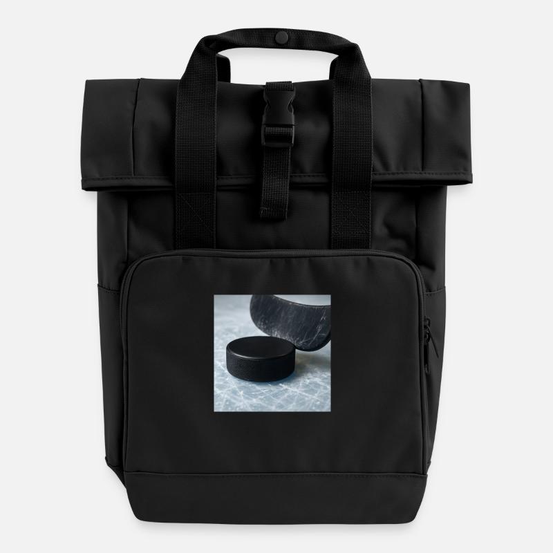 Hockey - Stick and puck - Roll Top Backpack with Two Handles - black