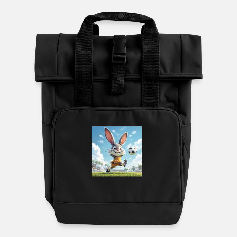 Fußball Hase - Rolltop Rucksack mit zwei Griffen - Schwarz