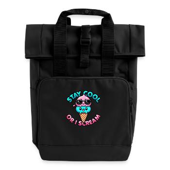 Kawaii Frozen Treat – Stay Cool or I Scream - Roll Top Backpack with Two Handles - black - Front