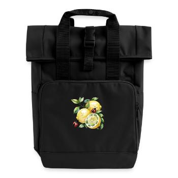 Cheerful Lemon Ladybug Pattern - Roll Top Backpack with Two Handles - black - Front