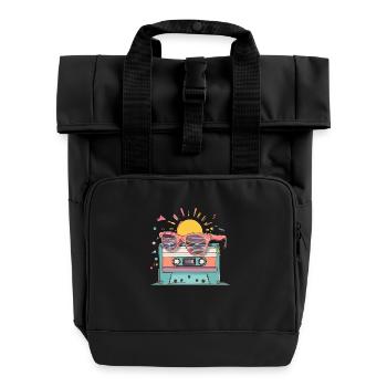 Retro Cassette – Vintage Summer Vibes. - Roll Top Backpack with Two Handles - black - Front