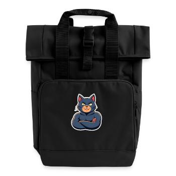 Cat with Muscles-Funny Comic Design - Roll Top Backpack with Two Handles - black - Front