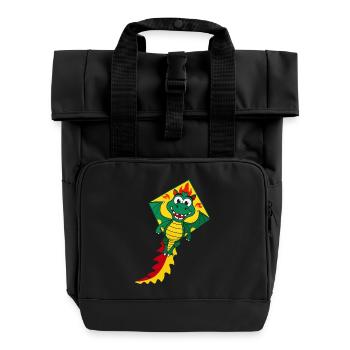 Cute Flying Kite - Roll Top Backpack with Two Handles - black - Front