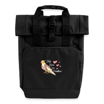 My love has feathers cockatiel - Rolltop Rucksack mit zwei Griffen - Schwarz - Vorne