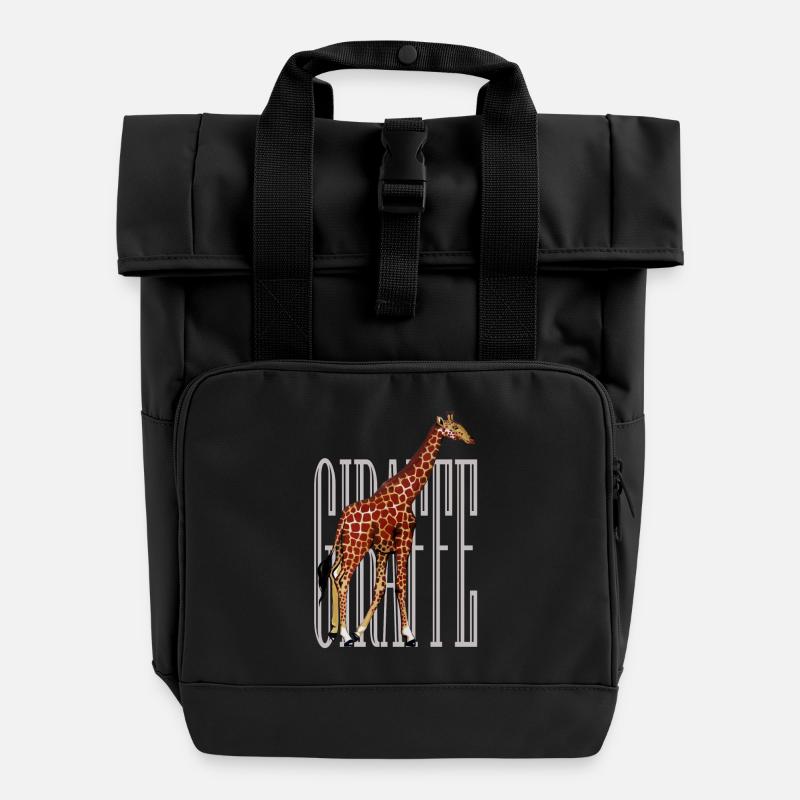 giraffe - Roll Top Backpack with Two Handles - black