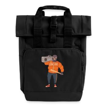 Gangster mit Baseballschläger und Ghettoblaster - Rolltop Rucksack mit zwei Griffen - Schwarz - Vorne