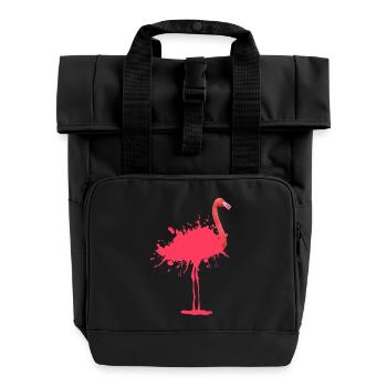 Flamingo - color blob - Roll Top Backpack with Two Handles - black - Front