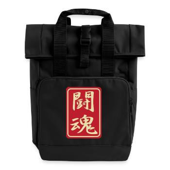 sticker japanese kanji fighting spirit toukon - Roll Top Backpack with Two Handles - black - Front
