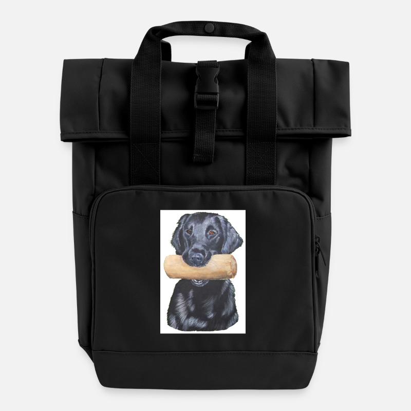 Autocollant de retriever à enduit plat - Sac à dos Roll Top à deux anses - noir