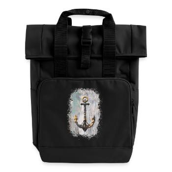 Anchor Tattoo Rope Art - Roll Top Backpack with Two Handles - black - Front