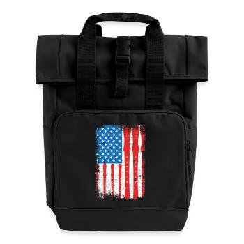 July 4 USA Flute - Roll Top Backpack with Two Handles - black - Front