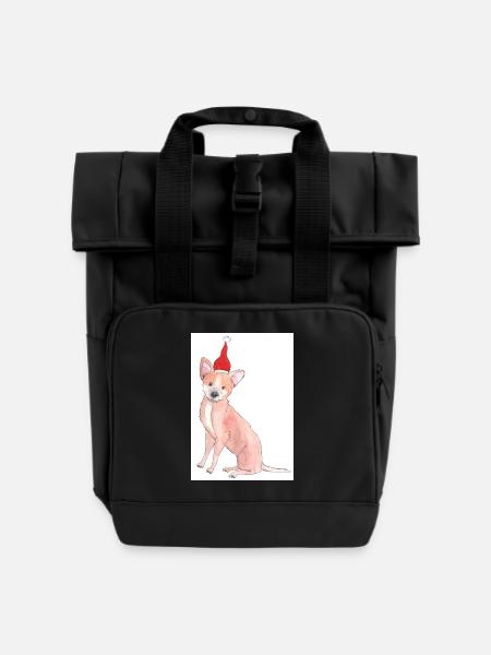 chihuahua christmas sticker - Roll Top Backpack with Two Handles - black