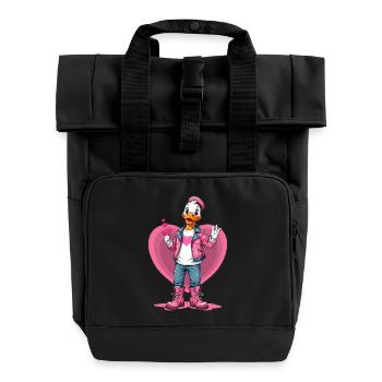 Cute duck with heart - Roll Top Backpack with Two Handles - black - Front