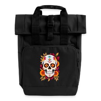 Tête de mort mexicaine sugar skull calavera fleurs - Sac à dos Roll Top à deux anses - noir - Devant