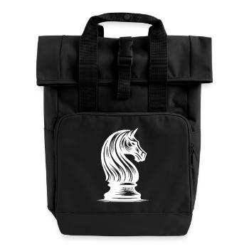 Chess Horse Drawing Chess Piece Knight - Roll Top Backpack with Two Handles - black - Front