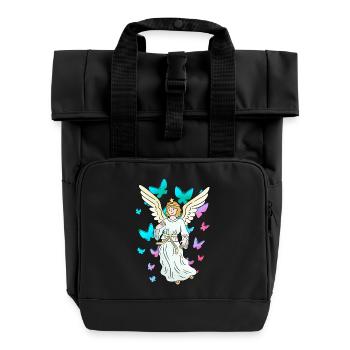 celestial spring butterflies nature angel - Roll Top Backpack with Two Handles - black - Front