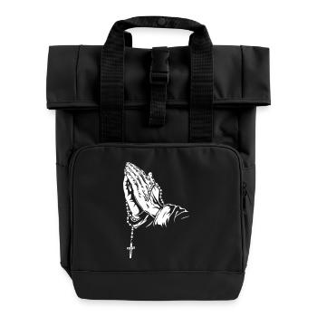 Betende Hände mit Rosenkranzkunstwerk - Rolltop Rucksack mit zwei Griffen - Schwarz - Vorne