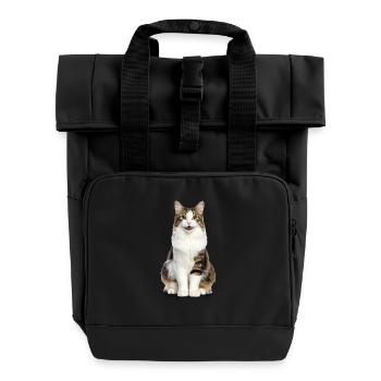 Fluffy Smiling Cat – Good Pet Edition - Roll Top Backpack with Two Handles - black - Front