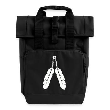 Indigenous feather pendant design - Roll Top Backpack with Two Handles - black - Front