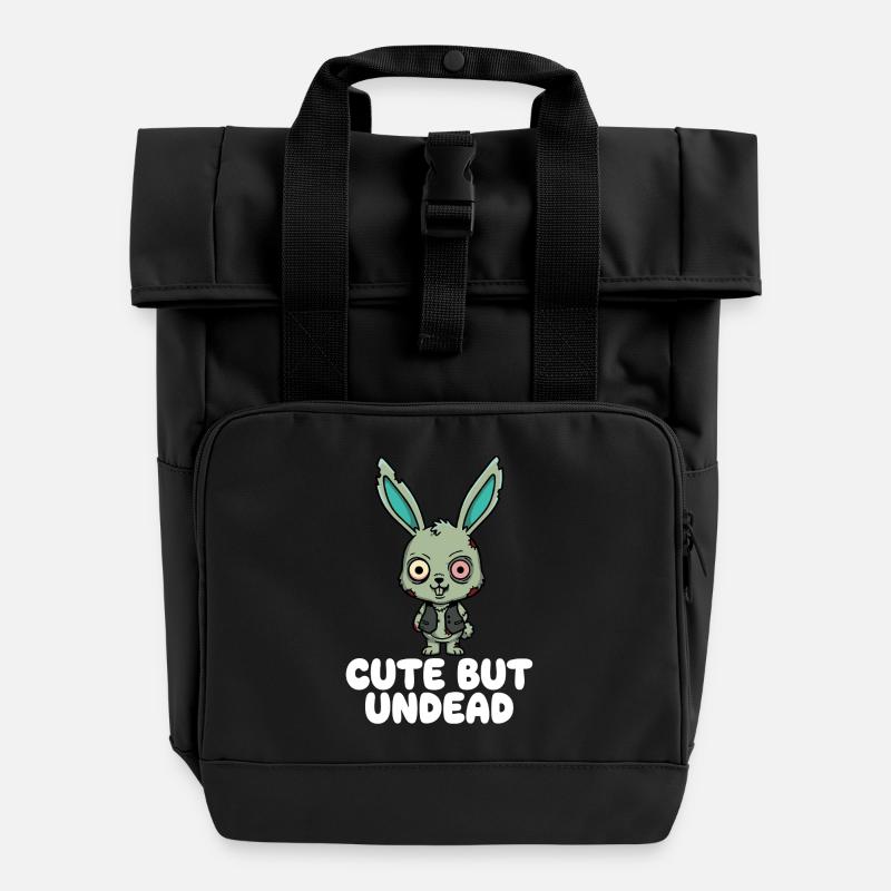 Cute Zombie Bunny – Cutest Dead - Roll Top Backpack with Two Handles - black
