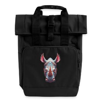 Ornate Rhino Portrait - Psychedelic Spirit Mask - Roll Top Backpack with Two Handles - black - Front