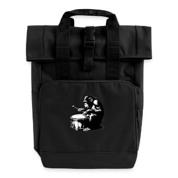 Drummer im Affen Orchester StreetArt Banksy Style - Rolltop Rucksack mit zwei Griffen - Schwarz - Vorne