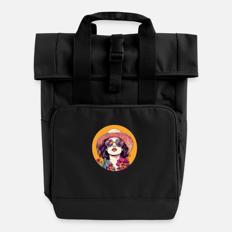 Flower Power: Summer style with glamour! - Roll Top Backpack with Two Handles - black