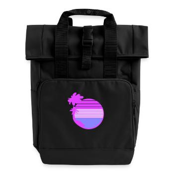 Palmen Insel Bäume Strand Streifen Meer Reise Pink - Rolltop Rucksack mit zwei Griffen - Schwarz - Vorne