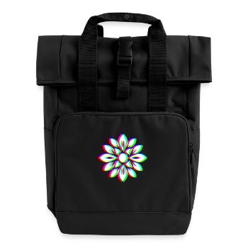 EDM Trikolor - Floral Mandala - Glitch Rave style - Rolltop Rucksack mit zwei Griffen - Schwarz - Vorne