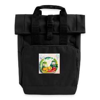 Cheerful vegetables - Roll Top Backpack with Two Handles - black - Front