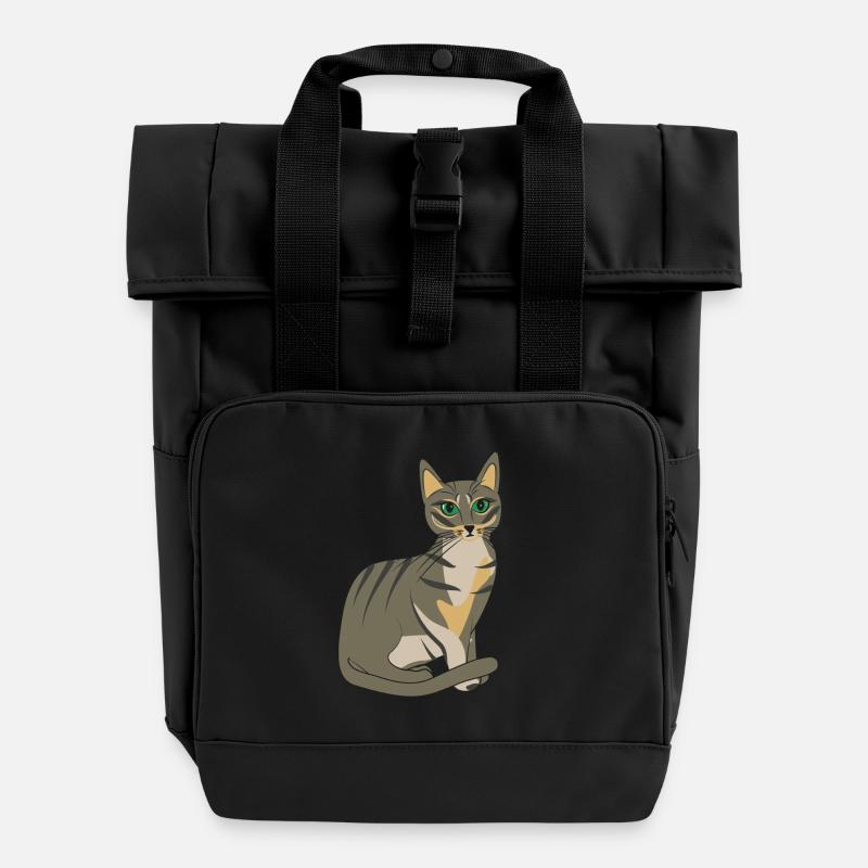 Katze - Rolltop Rucksack mit zwei Griffen - Schwarz
