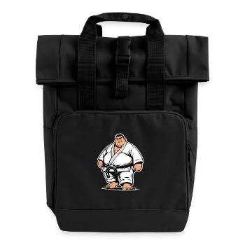 Dicker Kampfsportler - Rolltop Rucksack mit zwei Griffen - Schwarz - Vorne