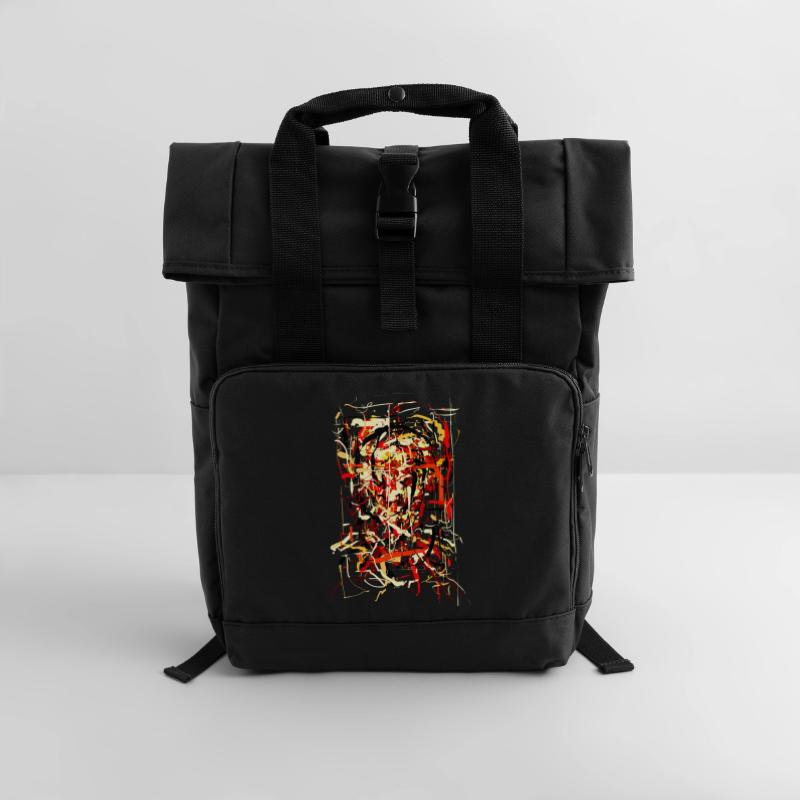 Flaming Devil Roll Top Backpack with Two Handles