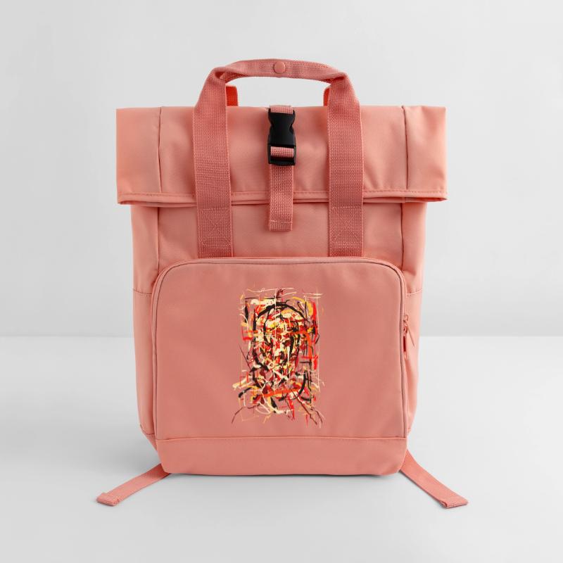 Flaming Devil Roll Top Backpack with Two Handles